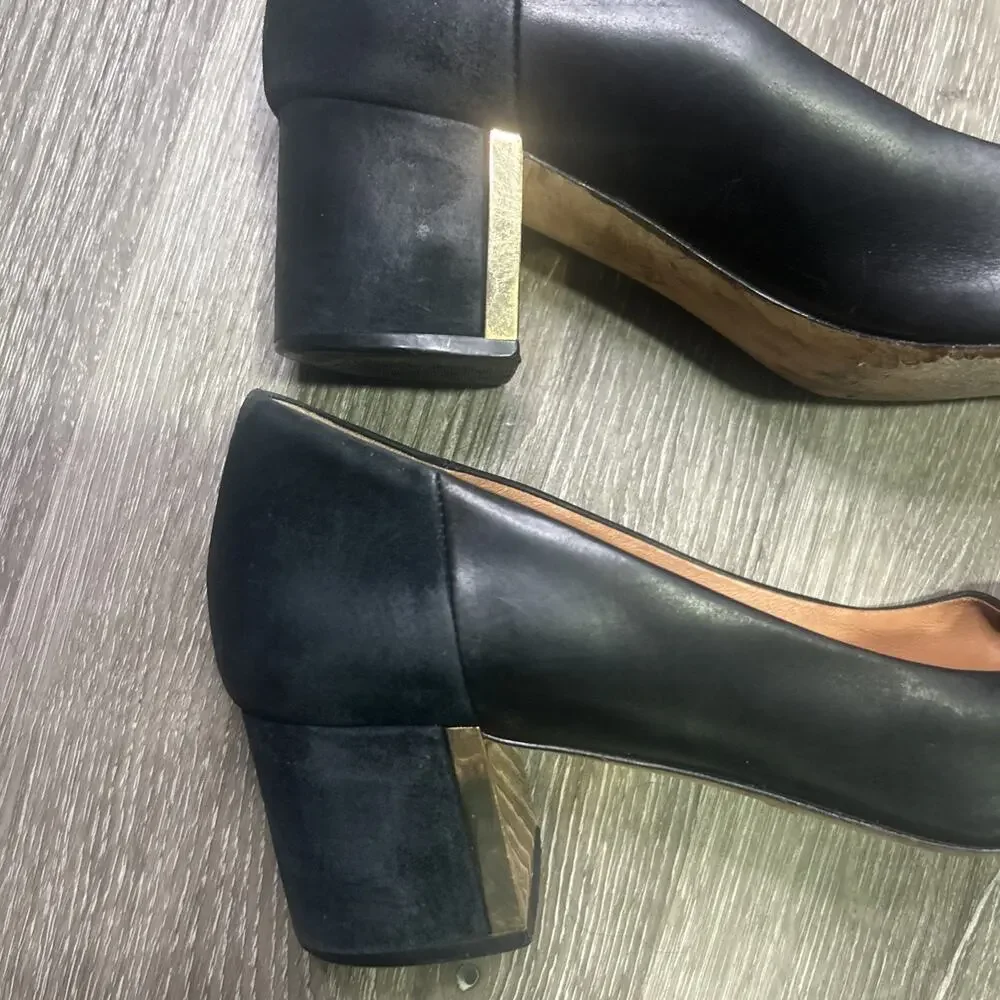 Tory Burch Gigi Black Pointed Toe Heels with Gold Logo 8